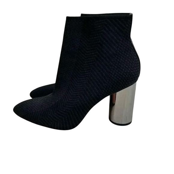 Zara Woman Size 37 Knit Mirror Chrome Heels Black Sock Boots Ankle Booties - Picture 2 of 9